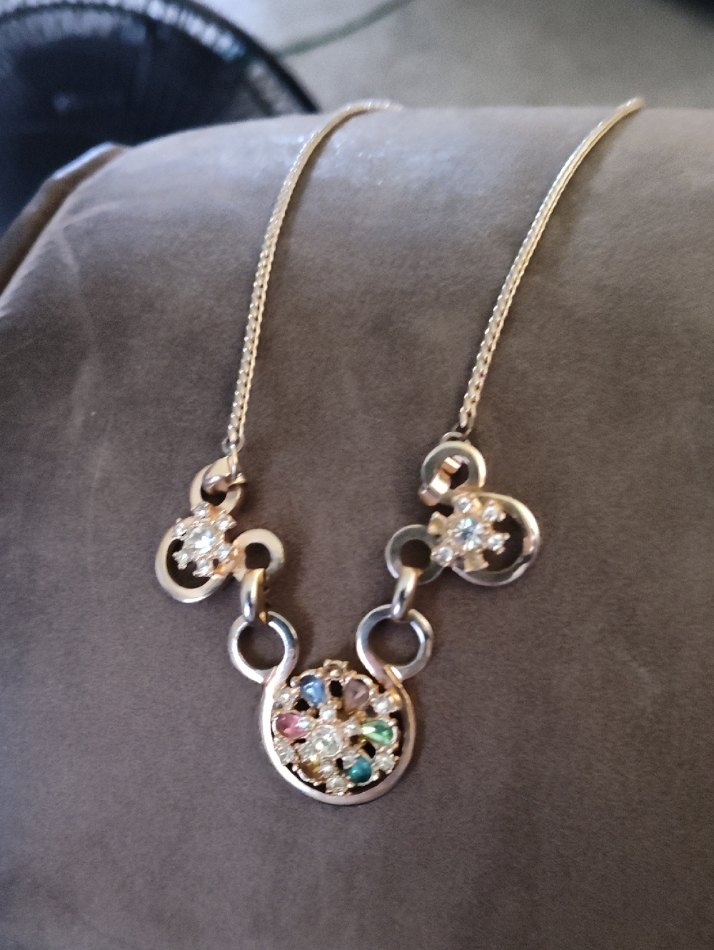 Vintage Gold-Tone Multistone Floral Pendant Necklace
